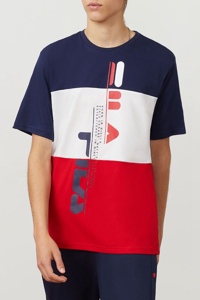 Fila T-Shirt Mens Navy/White/Red - Oden - Philippines 1302647-LH